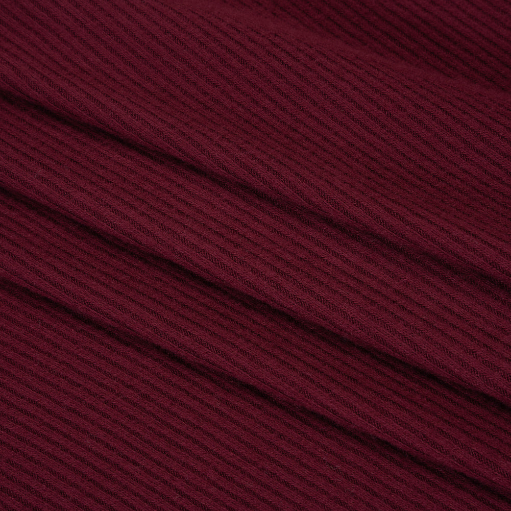 Brushed Cozy Stretch Viscose 2x2 Rib Knit - Wine - Deadstock