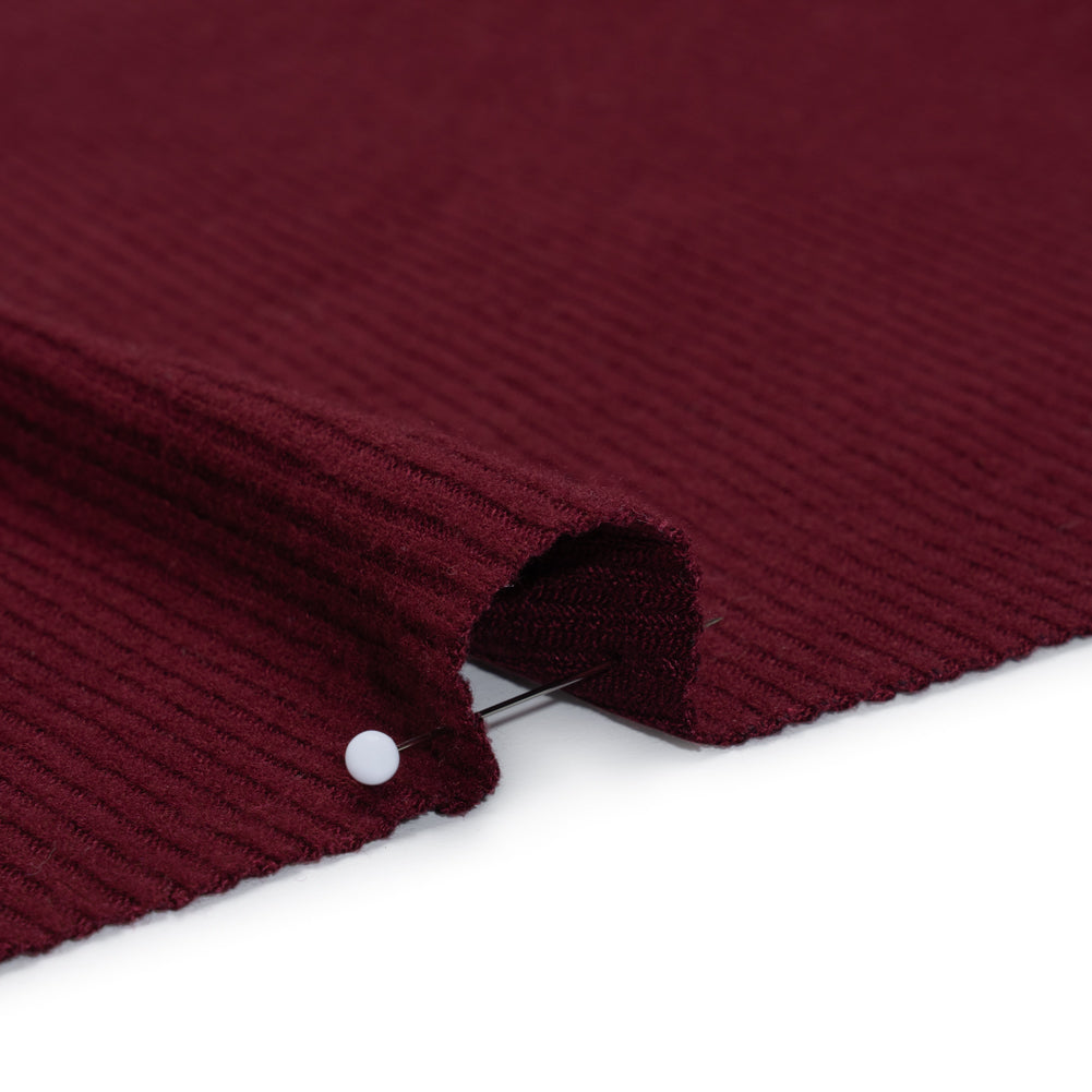 Brushed Cozy Stretch Viscose 2x2 Rib Knit - Wine - Deadstock