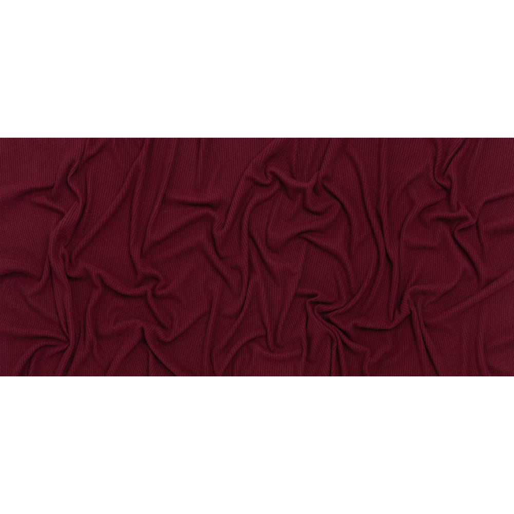 Brushed Cozy Stretch Viscose 2x2 Rib Knit - Wine - Deadstock