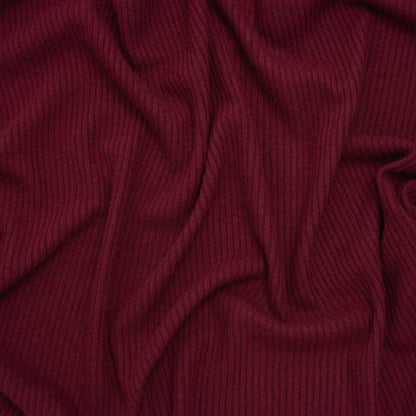 Brushed Cozy Stretch Viscose 2x2 Rib Knit - Wine - Deadstock