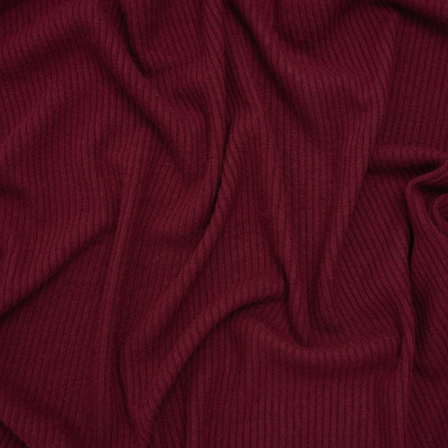 Brushed Cozy Stretch Viscose 2x2 Rib Knit - Wine - Deadstock
