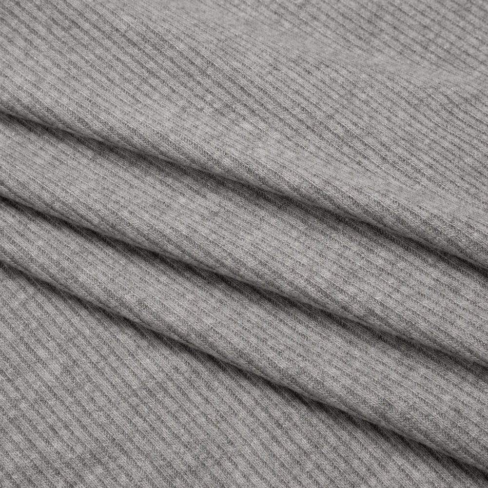 Brushed Cozy Stretch Viscose 2x2 Rib Knit - Light Gray - Deadstock Folded