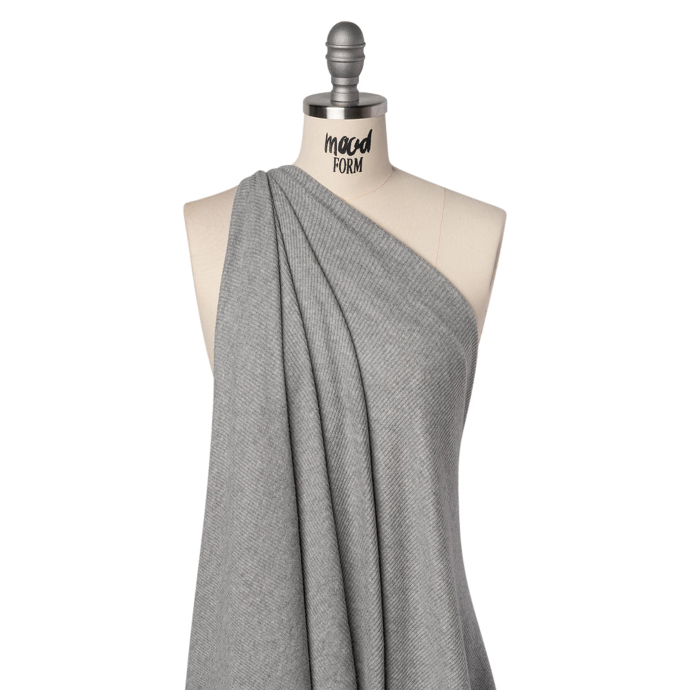 Brushed Cozy Stretch Viscose 2x2 Rib Knit - Light Gray - Deadstock Drape