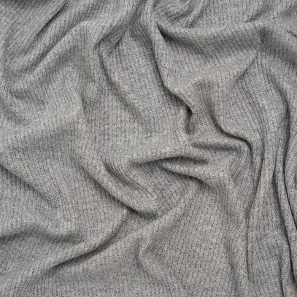 Brushed Cozy Stretch Viscose 2x2 Rib Knit - Light Gray - Deadstock