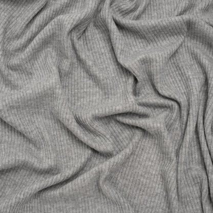 Brushed Cozy Stretch Viscose 2x2 Rib Knit - Light Gray - Deadstock