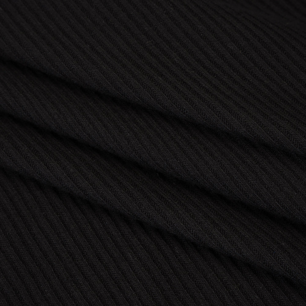 Stretch Viscose 2x2 Ribbed Sweater Knit - Black - Deadstock Folded