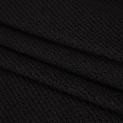 Stretch Viscose 2x2 Ribbed Sweater Knit - Black - Deadstock Folded