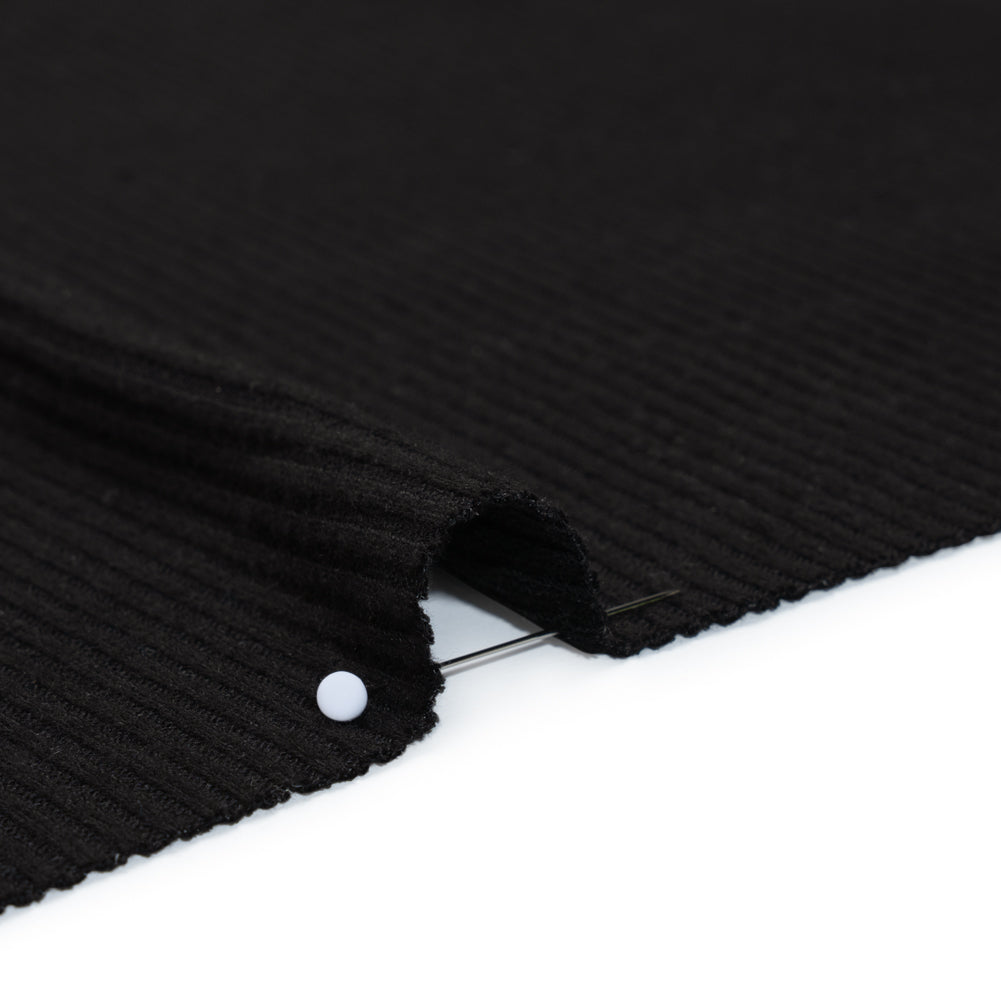 Stretch Viscose 2x2 Ribbed Sweater Knit - Black - Deadstock Detail