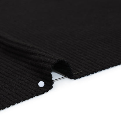 Stretch Viscose 2x2 Ribbed Sweater Knit - Black - Deadstock Detail