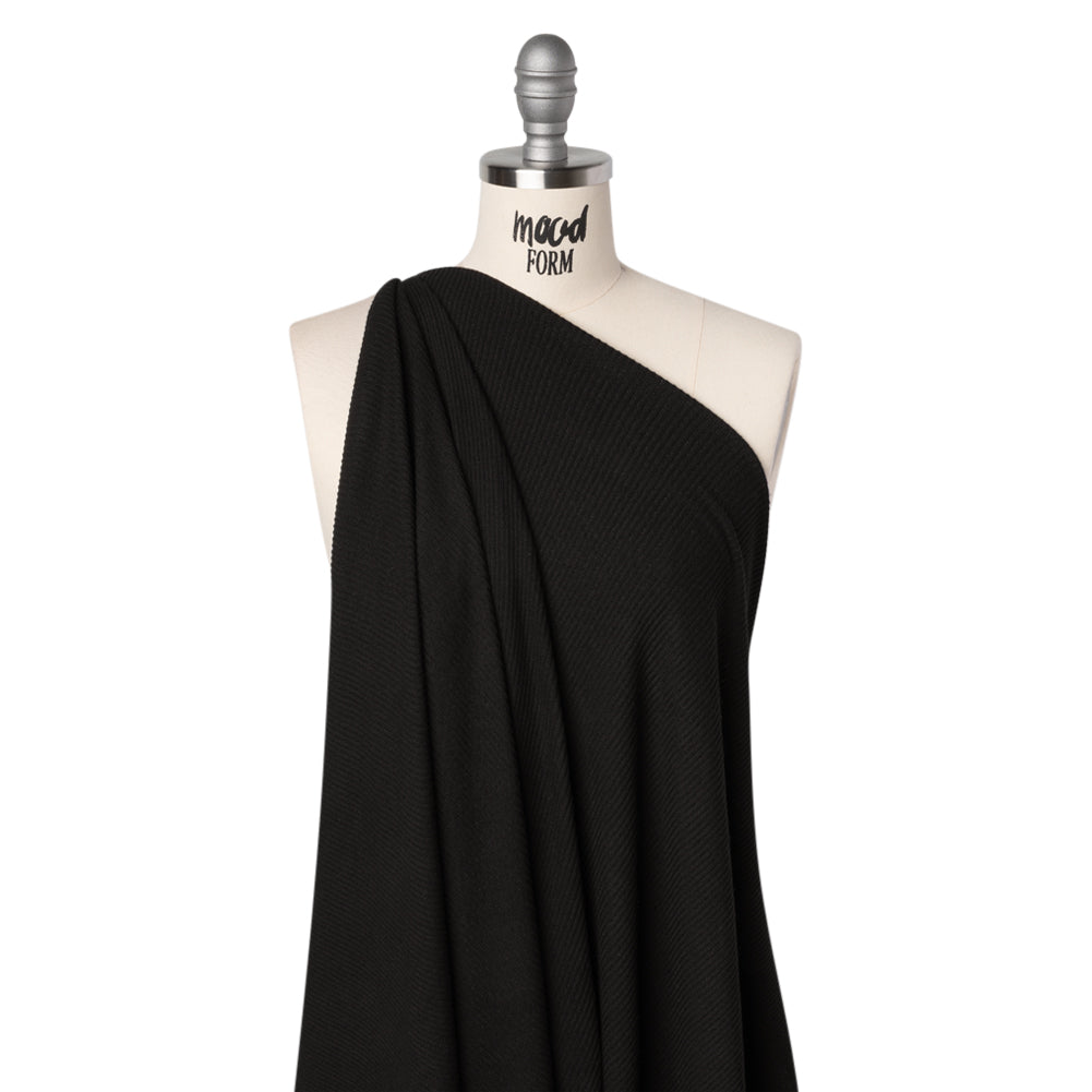 Stretch Viscose 2x2 Ribbed Sweater Knit - Black - Deadstock Drape