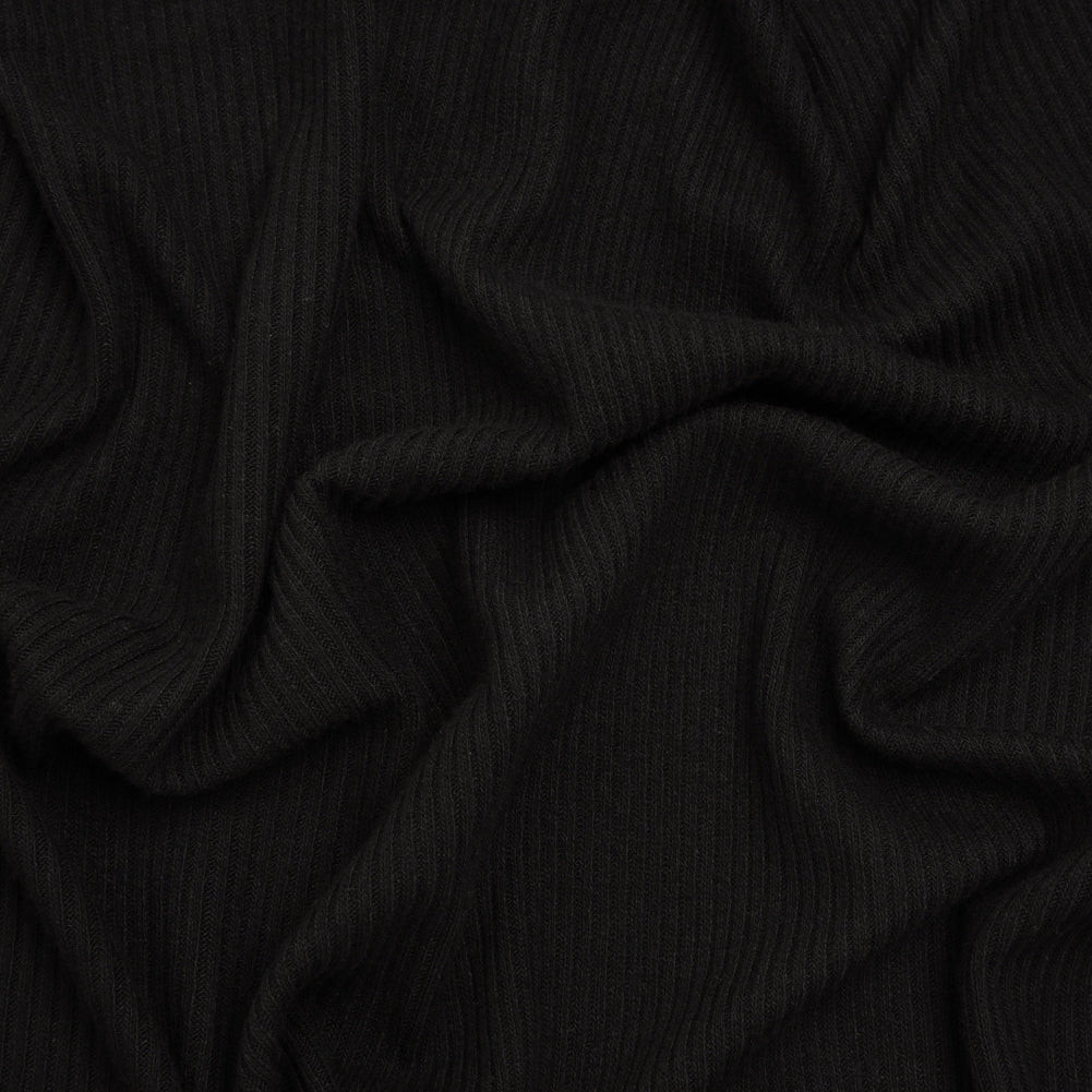 Stretch Viscose 2x2 Ribbed Sweater Knit - Black - Deadstock