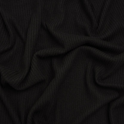 Stretch Viscose 2x2 Ribbed Sweater Knit - Black - Deadstock