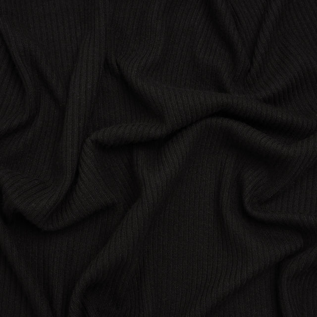 Stretch Viscose 2x2 Ribbed Sweater Knit - Black - Deadstock