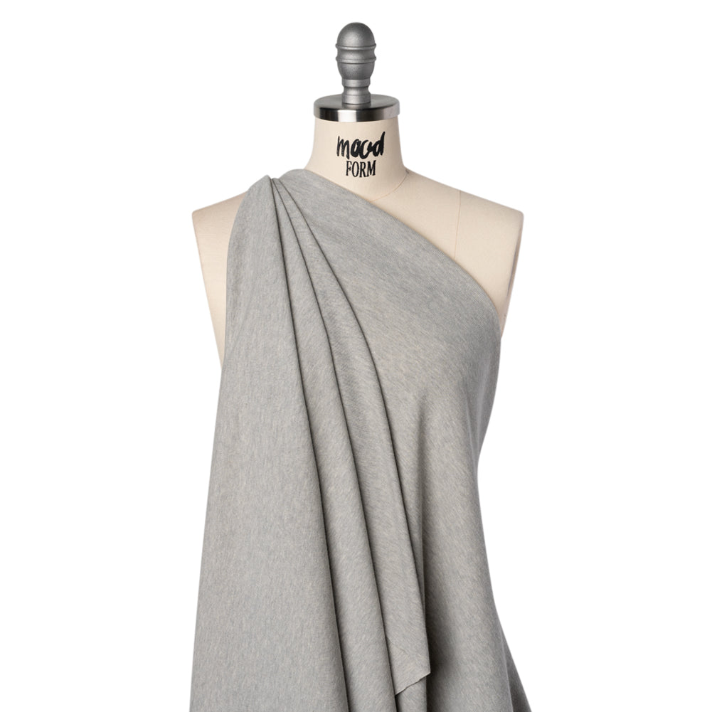 Cotton and Polyester 1x1 Rib Knit - Heathered Light Gray - Deadstock - Drape
