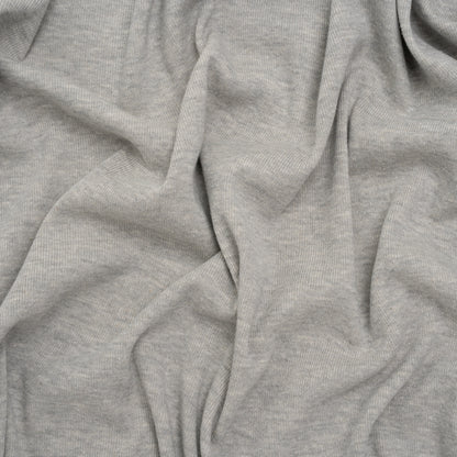 Cotton and Polyester 1x1 Rib Knit - Heathered Light Gray - Deadstock