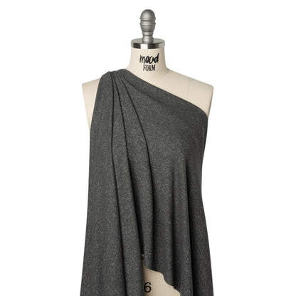 Cozy Brushed Stretch Rayon Sweater Knit - Heathered Anthracite Gray - Deadstock Drape