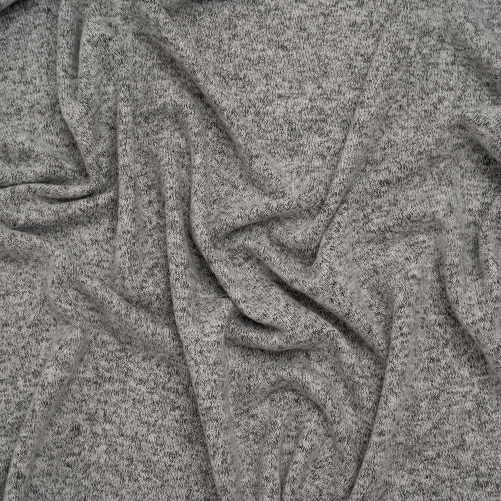 Cozy Brushed Stretch Rayon Sweater Knit - Heathered Light Gray - Deadstock