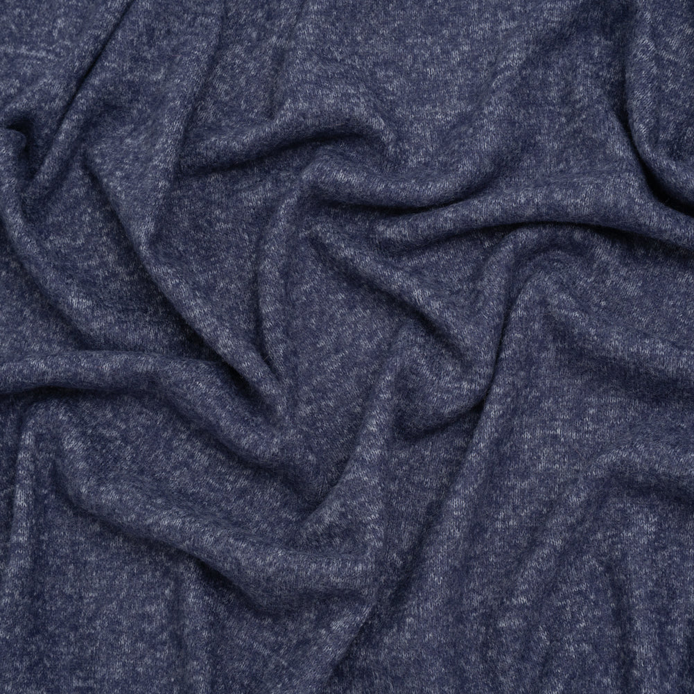 Cozy Brushed Stretch Rayon Sweater Knit - Heathered Bright Navy - Deadstock