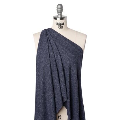 1 Yard of Cozy Brushed Stretch Rayon Sweater Knit - Heathered Navy Blue - Deadstock