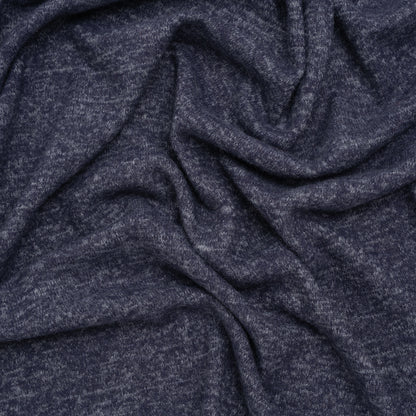 1 Yard of Cozy Brushed Stretch Rayon Sweater Knit - Heathered Navy Blue - Deadstock
