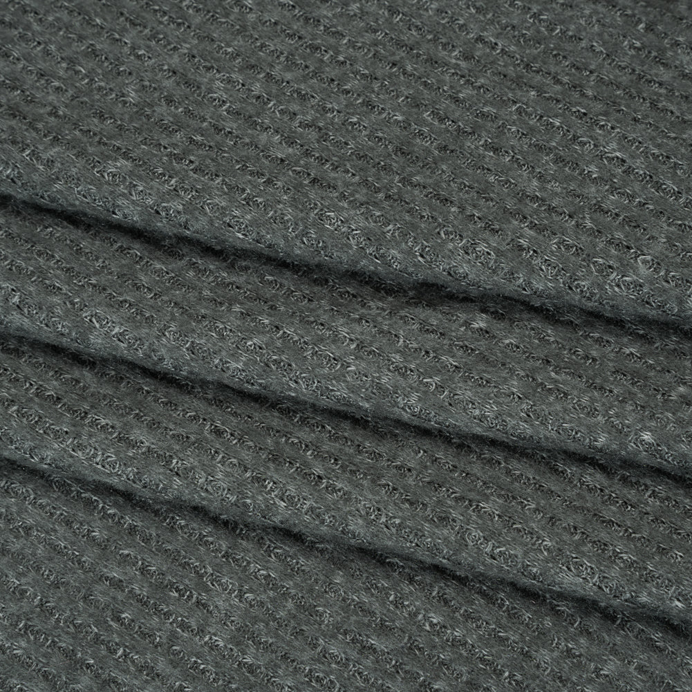 Brushed Stretch Rayon and Polyester Waffle Sweater Knit - Heathered Anthracite Gray - Deadstock - Folded