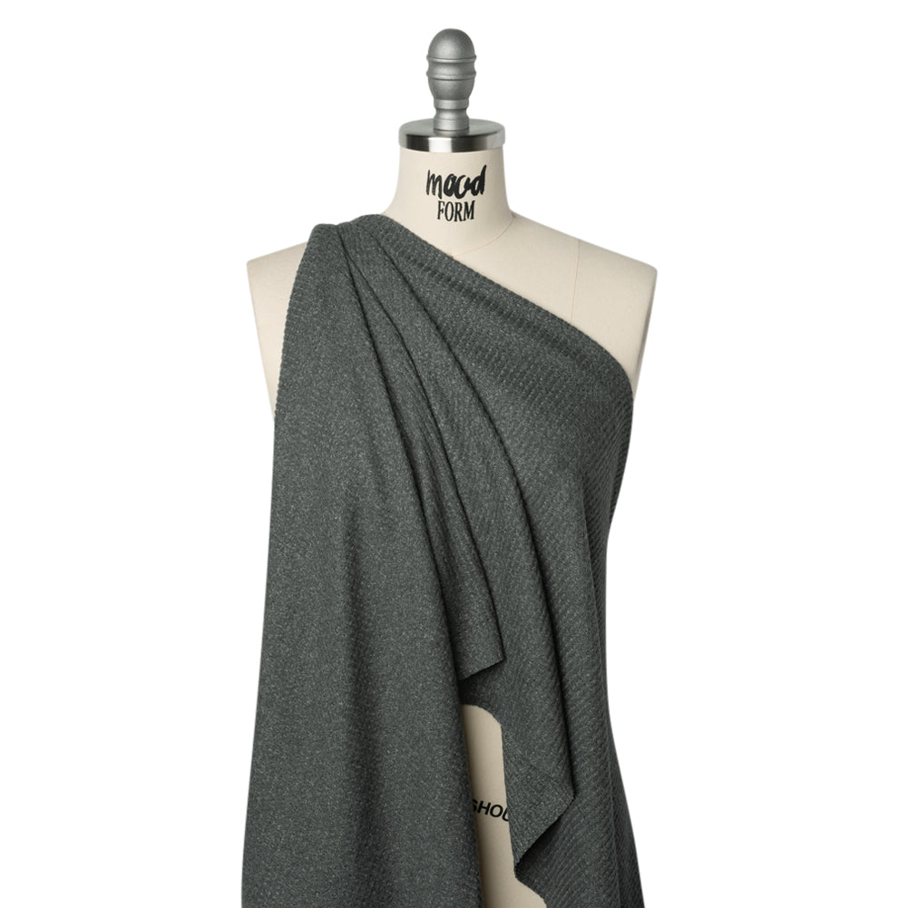 Brushed Stretch Rayon and Polyester Waffle Sweater Knit - Heathered Anthracite Gray - Deadstock - Drape