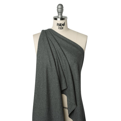 Brushed Stretch Rayon and Polyester Waffle Sweater Knit - Heathered Anthracite Gray - Deadstock