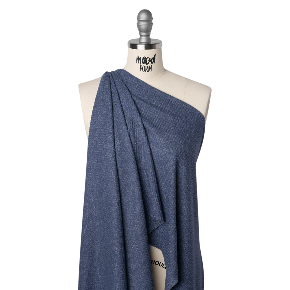 Brushed Stretch Rayon and Polyester Waffle Sweater Knit - Heathered Cadet Blue - Deadstock