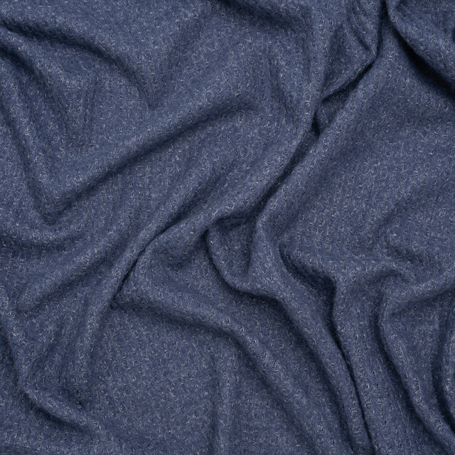 Brushed Stretch Rayon and Polyester Waffle Sweater Knit - Heathered Cadet Blue - Deadstock