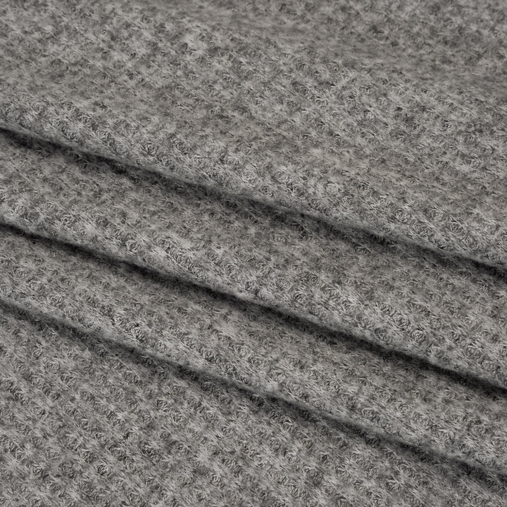 Brushed Stretch Rayon and Polyester Waffle Sweater Knit - Heathered Light Gray - Deadstock Folded