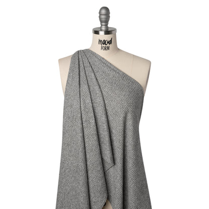 Brushed Stretch Rayon and Polyester Waffle Sweater Knit - Heathered Light Gray - Deadstock Drape