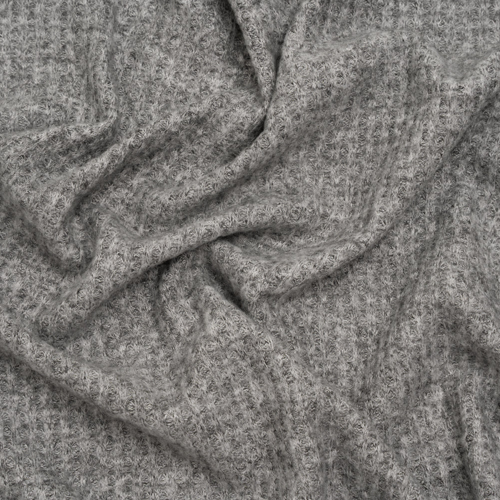 Brushed Stretch Rayon and Polyester Waffle Sweater Knit - Heathered Light Gray - Deadstock