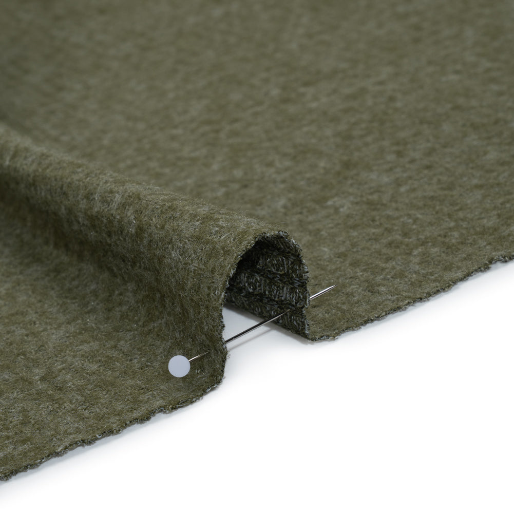 Brushed Stretch Rayon and Polyester Waffle Sweater Knit - Heathered Moss Green - Deadstock - Detail