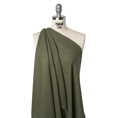 Brushed Stretch Rayon and Polyester Waffle Sweater Knit - Heathered Moss Green - Deadstock