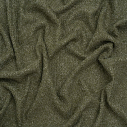 Brushed Stretch Rayon and Polyester Waffle Sweater Knit - Heathered Moss Green - Deadstock