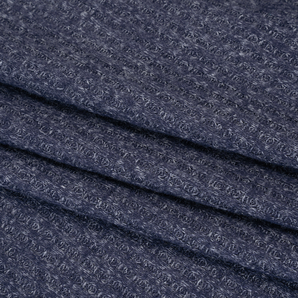 Brushed Stretch Rayon and Polyester Waffle Sweater Knit - Heathered Navy Blue - Deadstock - Folded