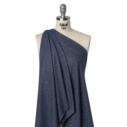 Brushed Stretch Rayon and Polyester Waffle Sweater Knit - Heathered Navy Blue - Deadstock