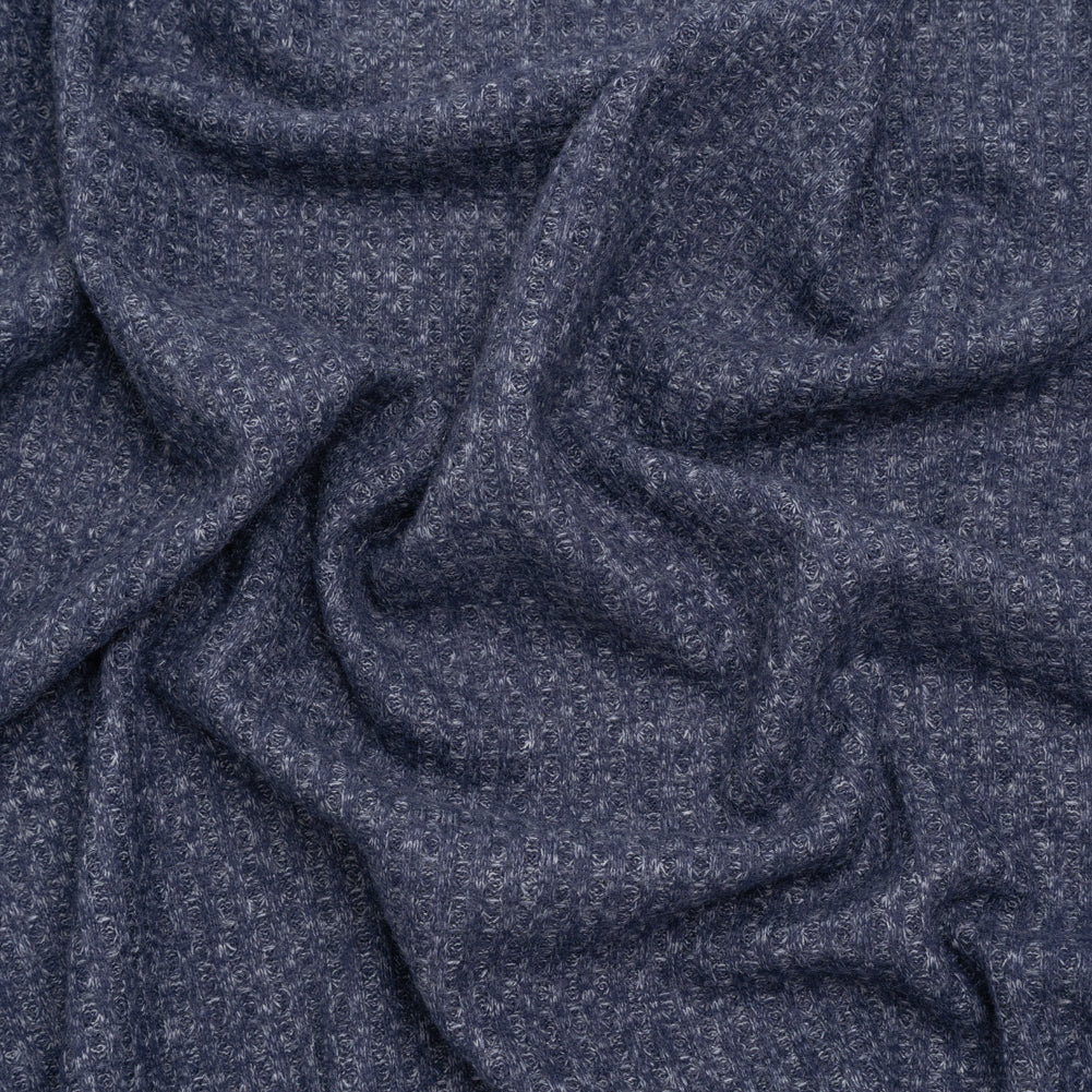Brushed Stretch Rayon and Polyester Waffle Sweater Knit - Heathered Navy Blue - Deadstock