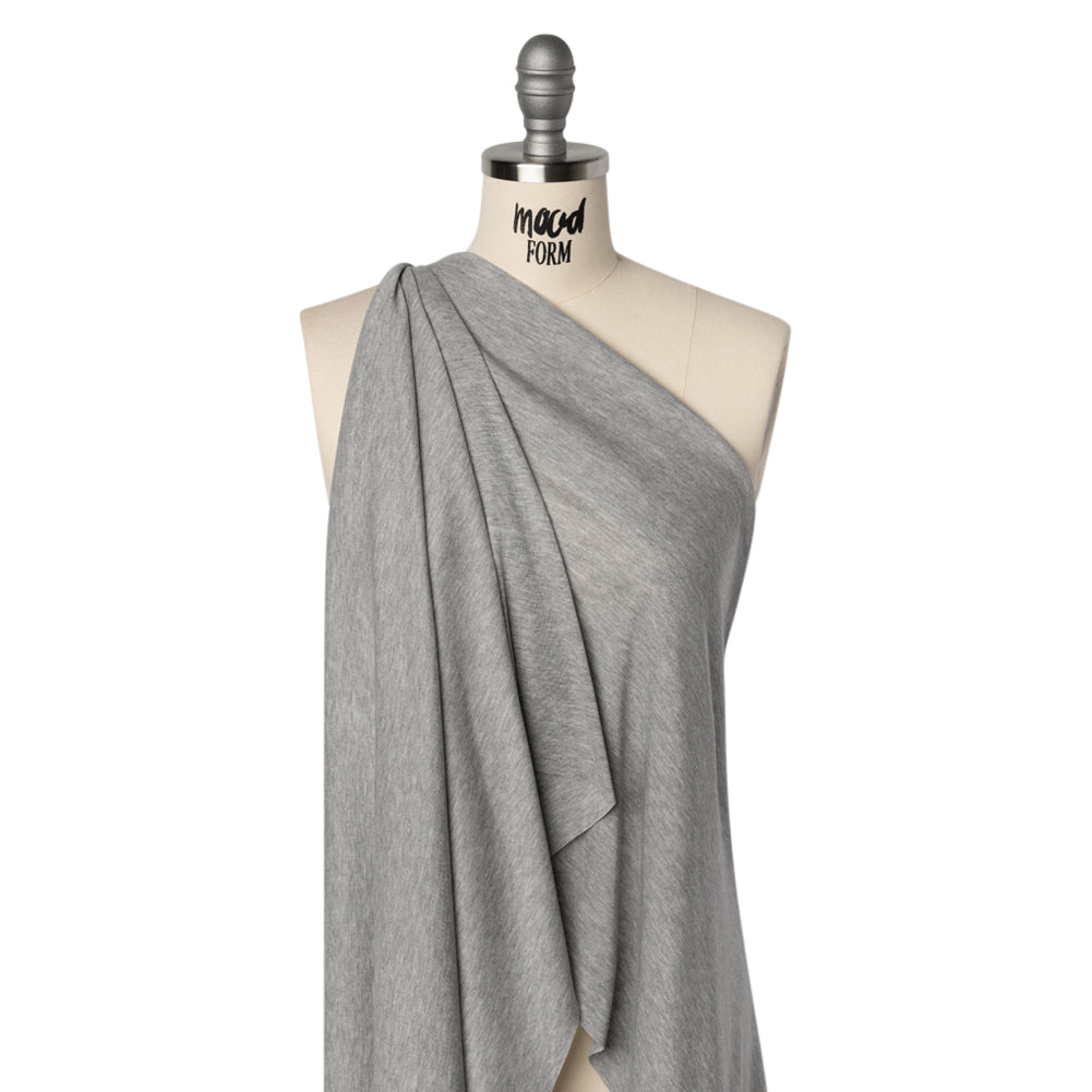 Polyester 1x1 Rib Knit - Heathered Gray - Deadstock - Drape