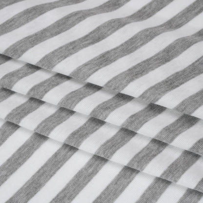 Cotton and Polyester 1x1 Rib Knit - Heathered Gray and White Stripes - Deadstock Folded