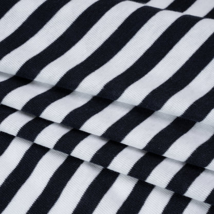 Cotton and Polyester 1x1 Rib Knit - Navy Blue and White Stripes - Deadstock