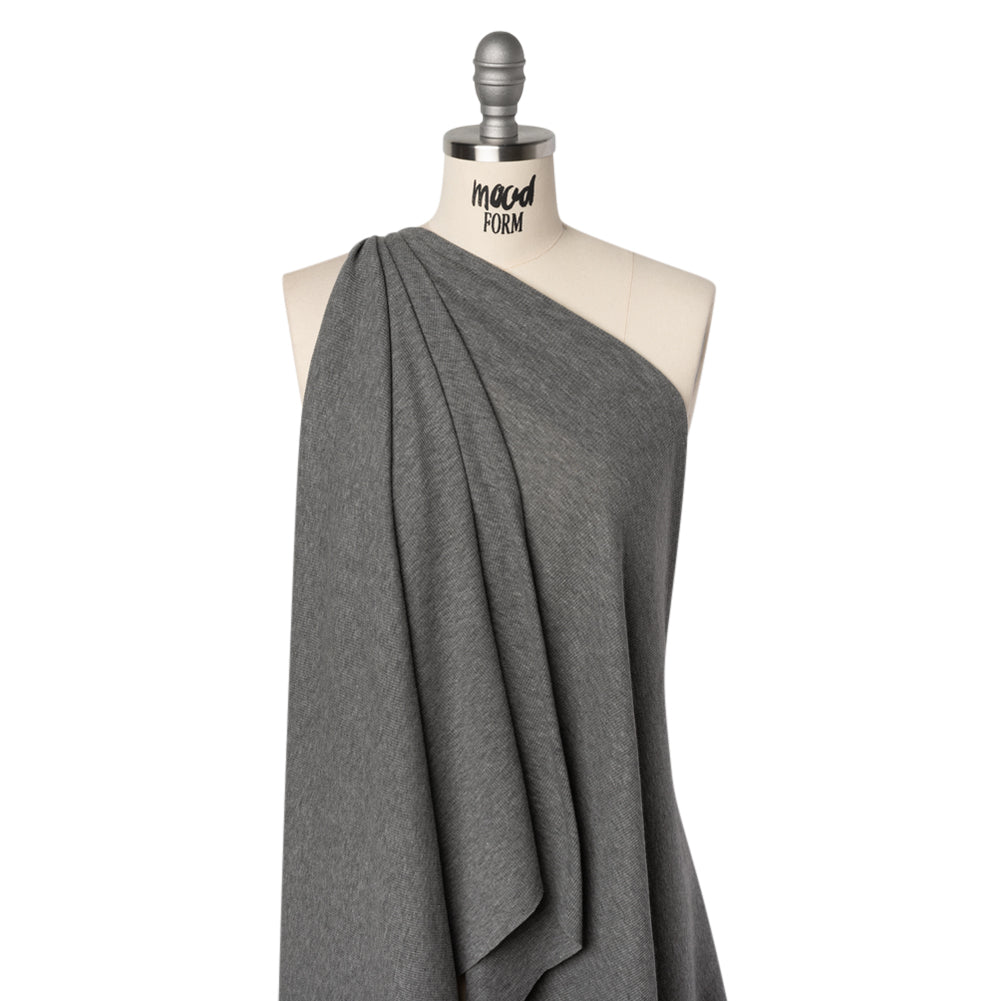 Cotton and Polyester 2x2 Rib Knit - Dark Heathered Gray - Deadstock
