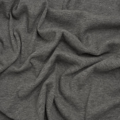 Cotton and Polyester 2x2 Rib Knit - Dark Heathered Gray - Deadstock