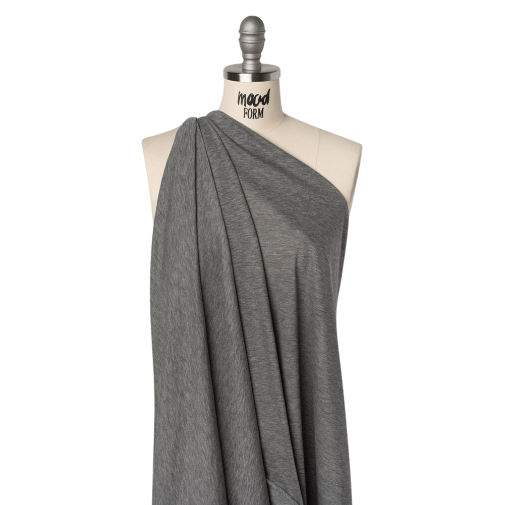 Lightweight Polyester and Cotton Jersey - Heathered Dark Gray - Deadstock - Drape