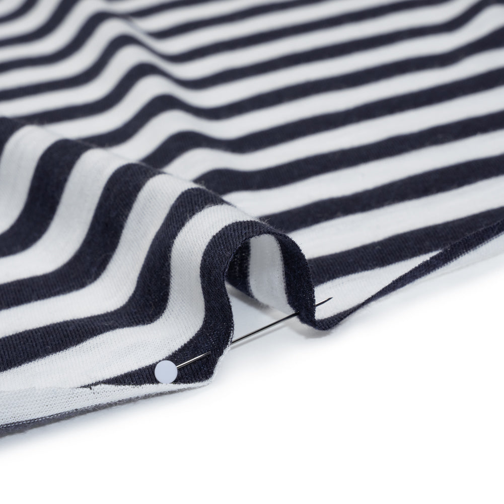 Lightweight Cotton and Polyester Jersey - Navy Blue and White Stripes - Deadstock Detail