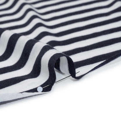 Lightweight Cotton and Polyester Jersey - Navy Blue and White Stripes - Deadstock Detail