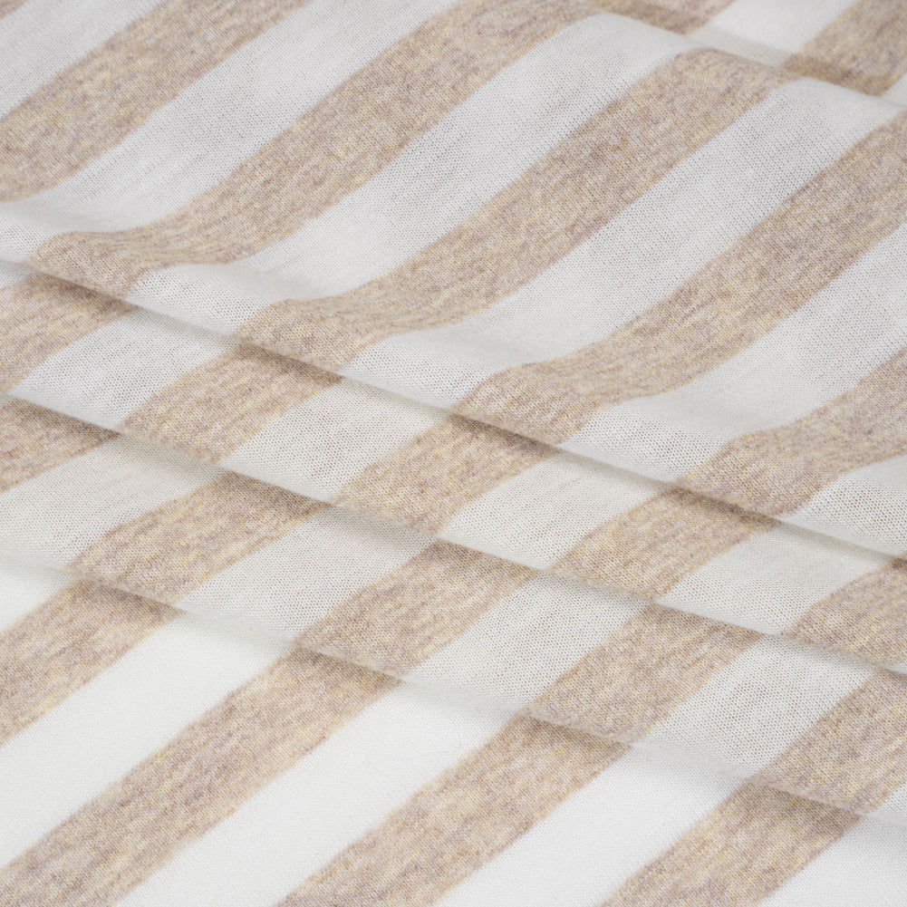 Lightweight Cotton and Polyester Jersey - Beige and White Stripes - Deadstock - Folded