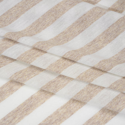 Lightweight Cotton and Polyester Jersey - Beige and White Stripes - Deadstock