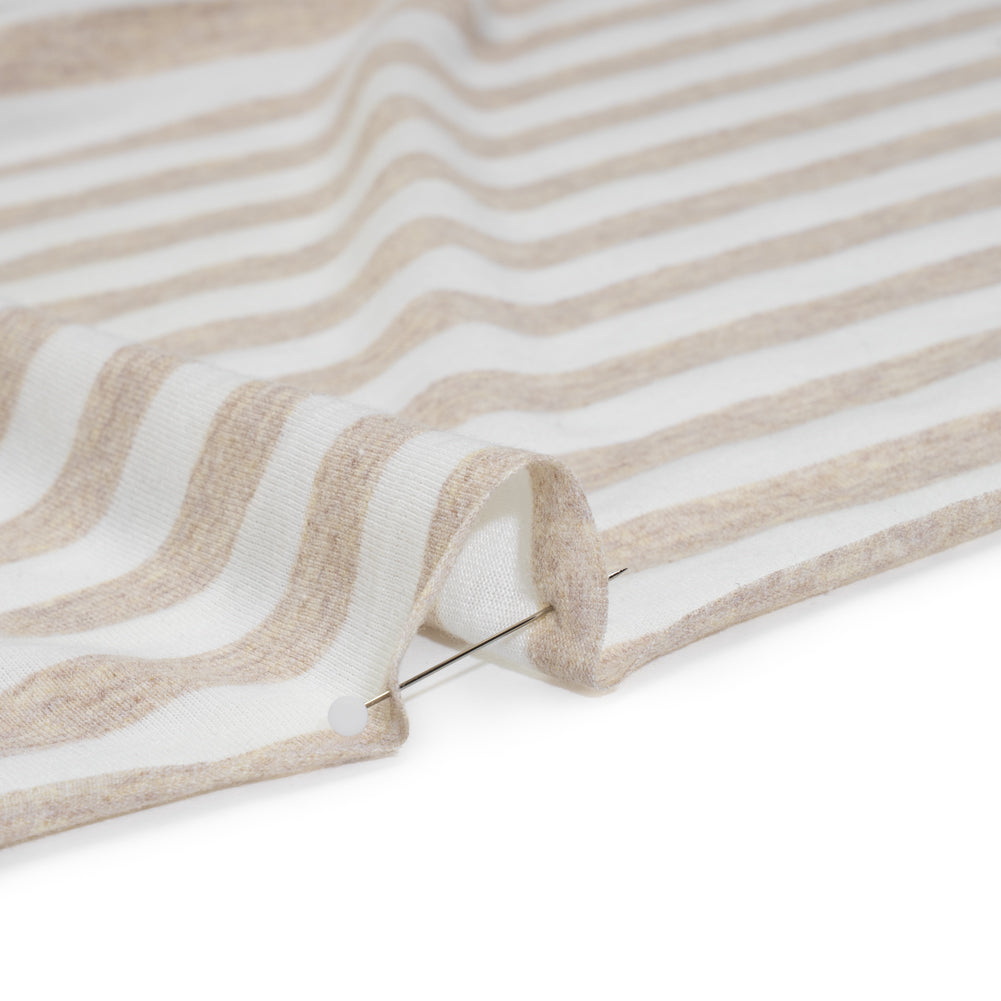 Lightweight Cotton and Polyester Jersey - Beige and White Stripes - Deadstock - Detail