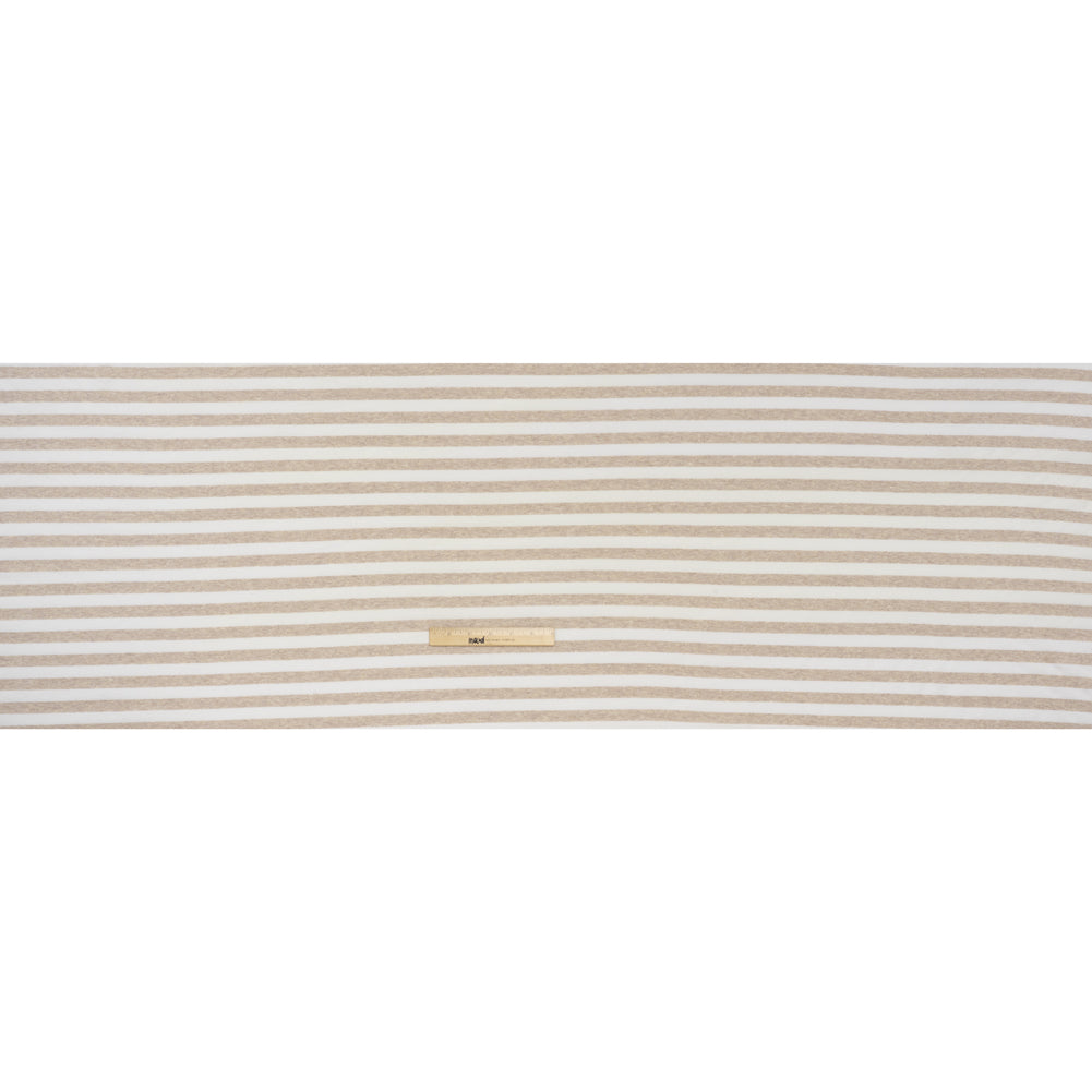 Lightweight Cotton and Polyester Jersey - Beige and White Stripes - Deadstock - Full